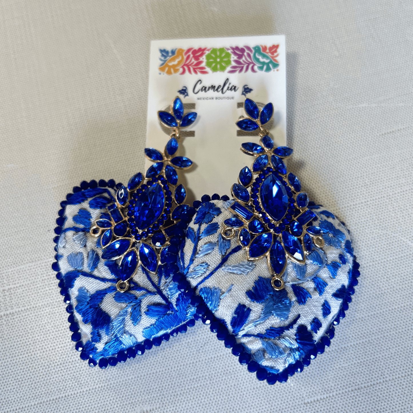 San Antonino Embroidered Heart Earrings - Crystals San Antonino Embroidered Heart Earrings - Crystals