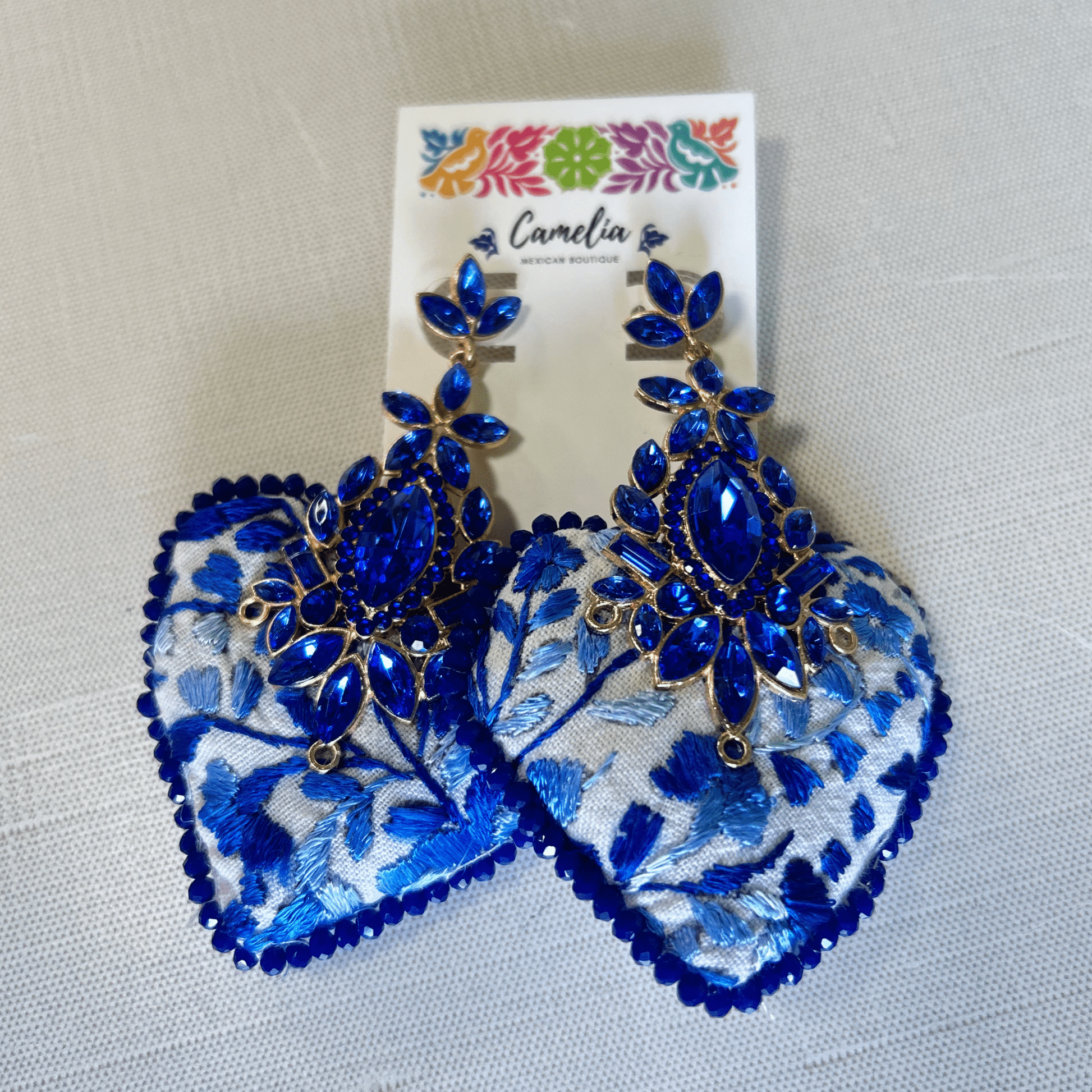 San Antonino Embroidered Heart Earrings - Crystals San Antonino Embroidered Heart Earrings - Crystals