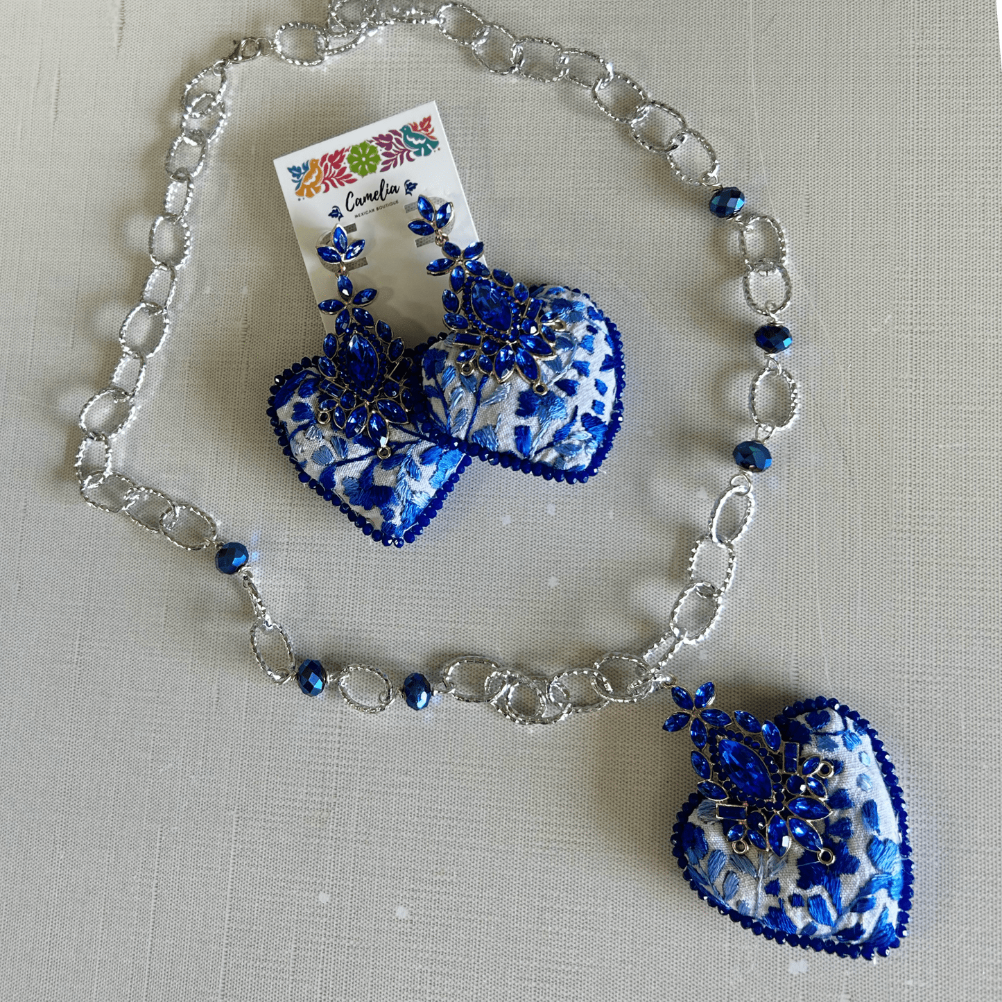 San Antonino Embroidered Heart Earrings - Crystals San Antonino Embroidered Heart Earrings - Crystals