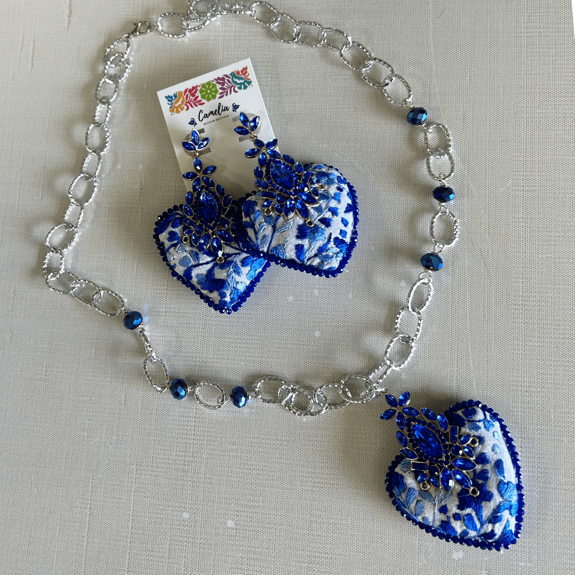 San Antonino Embroidered Heart Earrings - Crystals San Antonino Embroidered Heart Earrings - Crystals