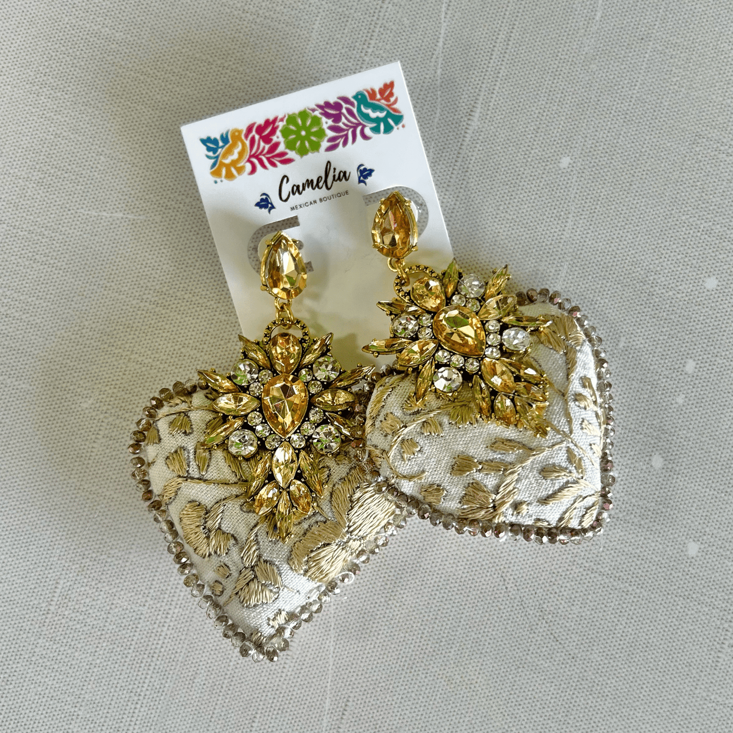 San Antonino Embroidered Heart Earrings - Crystals San Antonino Embroidered Heart Earrings - Crystals