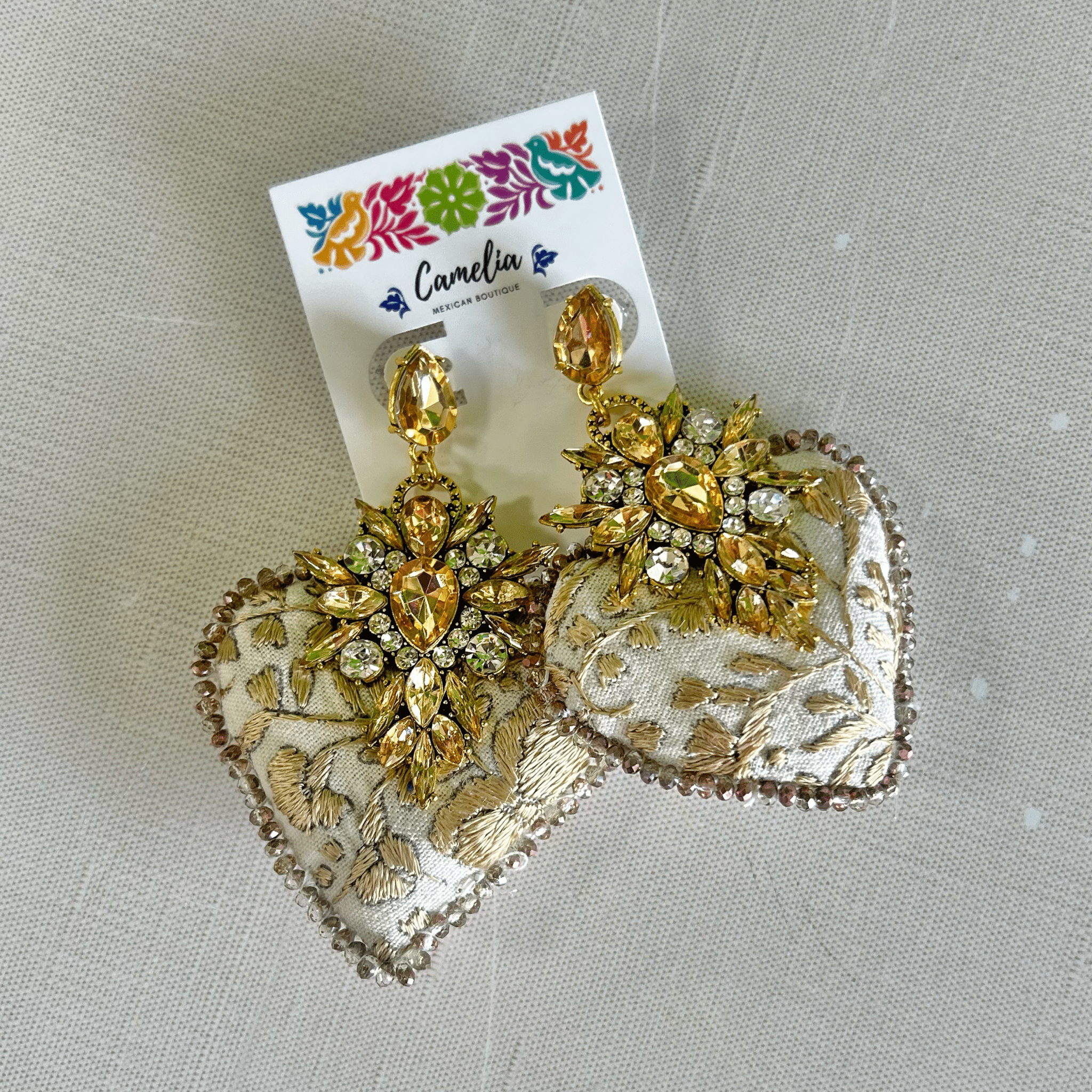 San Antonino Embroidered Heart Earrings - Crystals San Antonino Embroidered Heart Earrings - Crystals