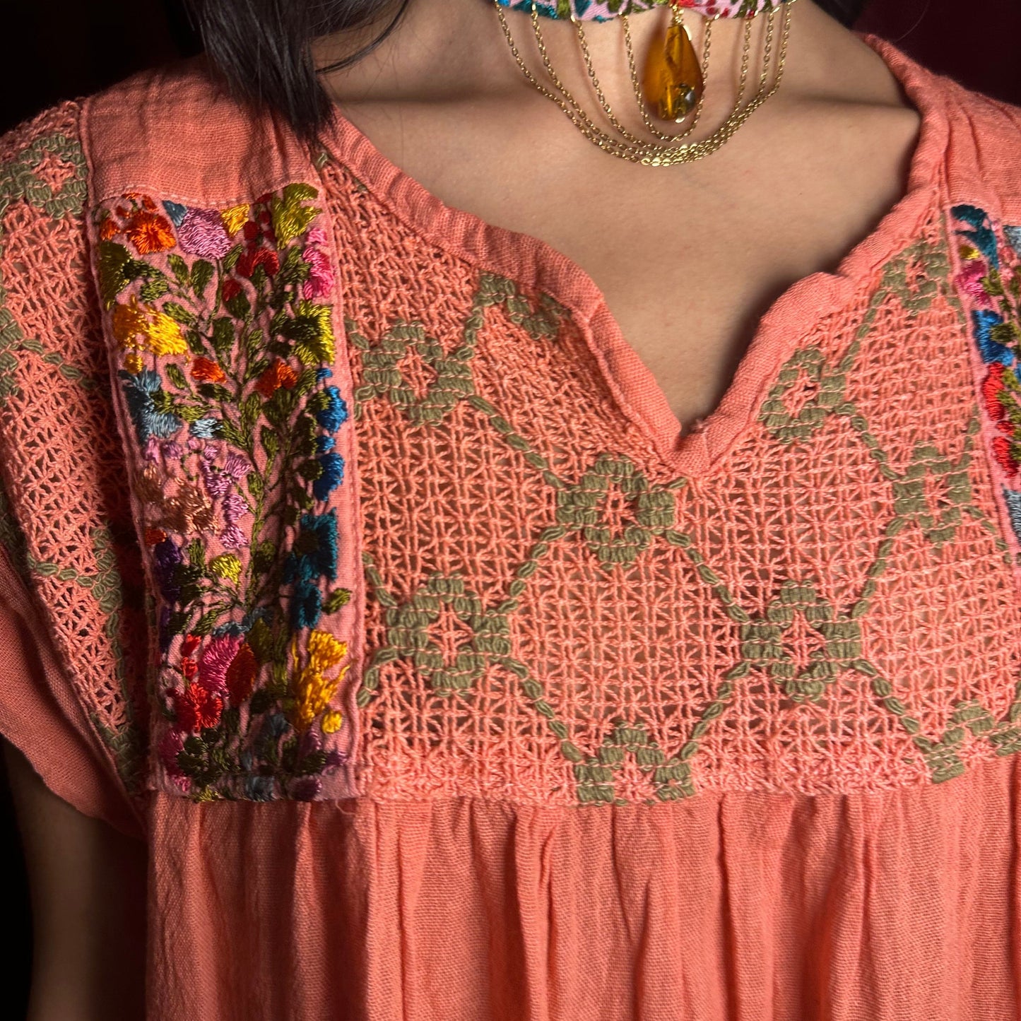 San Antonino Embroidered Lace Neck Dress San Antonino Embroidered Lace Neck Dress