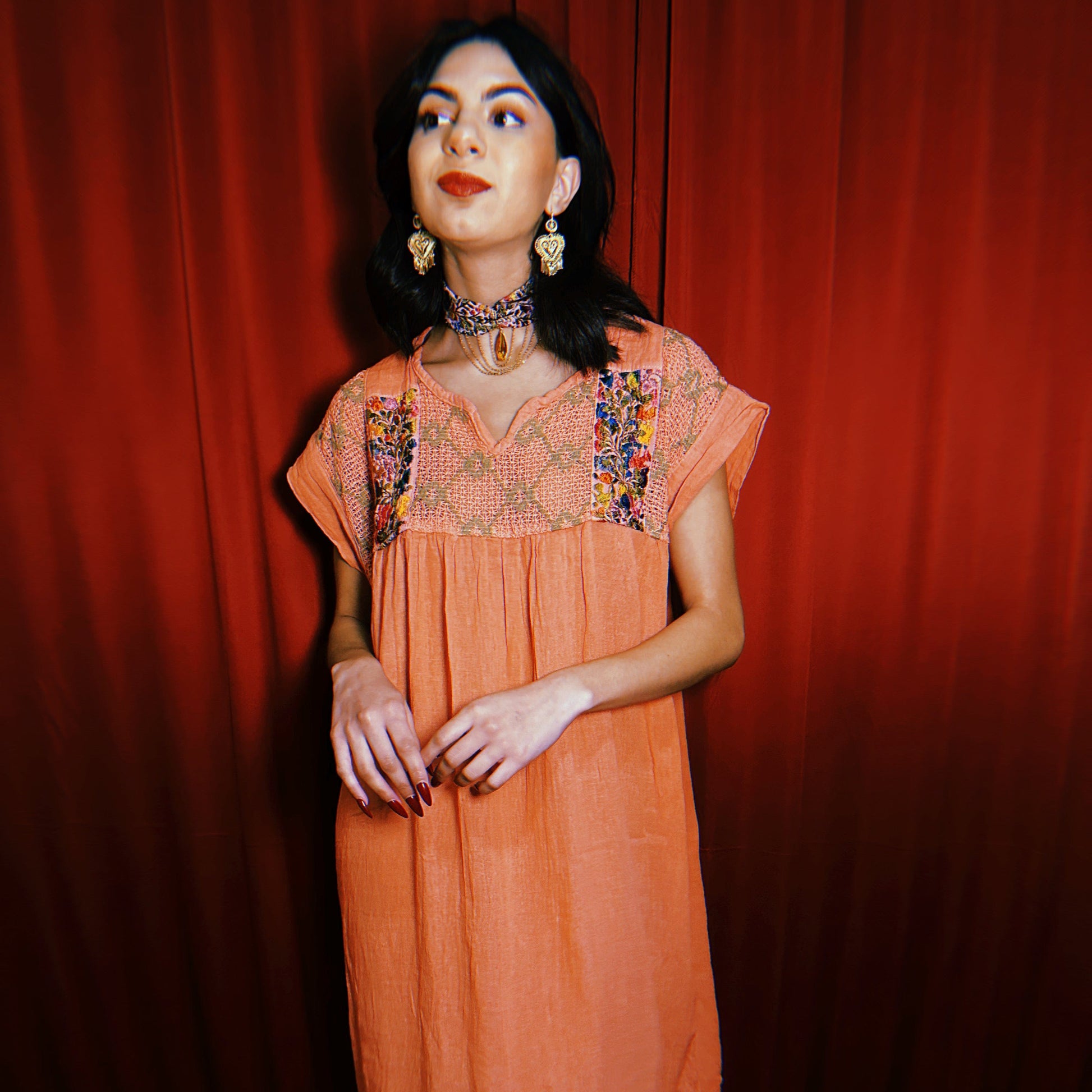 San Antonino Embroidered Lace Neck Dress San Antonino Embroidered Lace Neck Dress