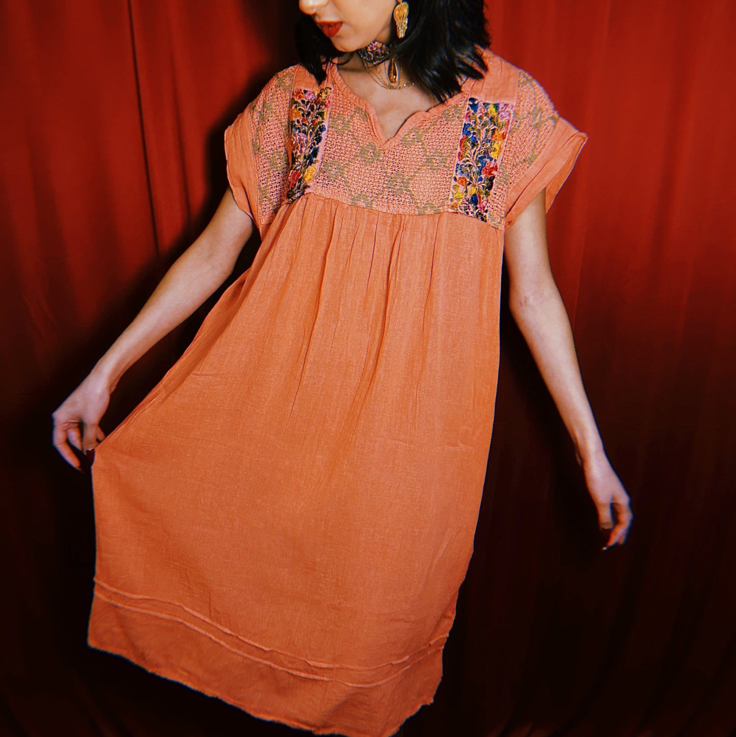 San Antonino Embroidered Lace Neck Dress San Antonino Embroidered Lace Neck Dress