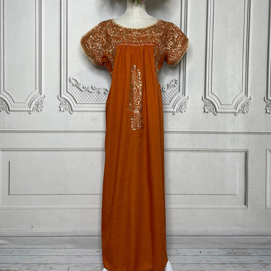 San Antonino Gala Mexican Dress - Burnt Orange Long