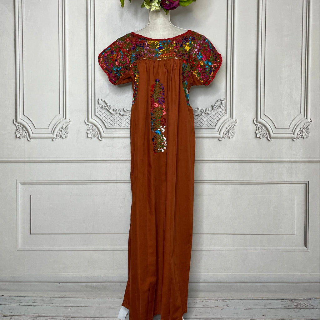San Antonino Gala Mexican Dress - Burnt Orange Long