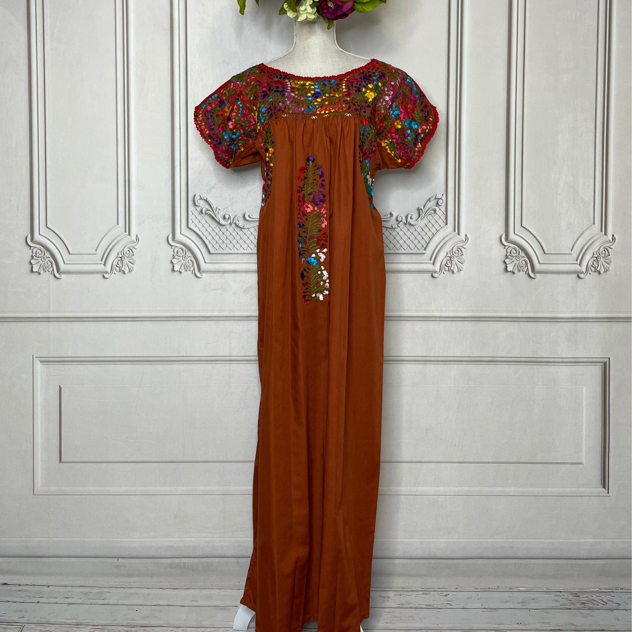 San Antonino Gala Mexican Dress - Burnt Orange Long