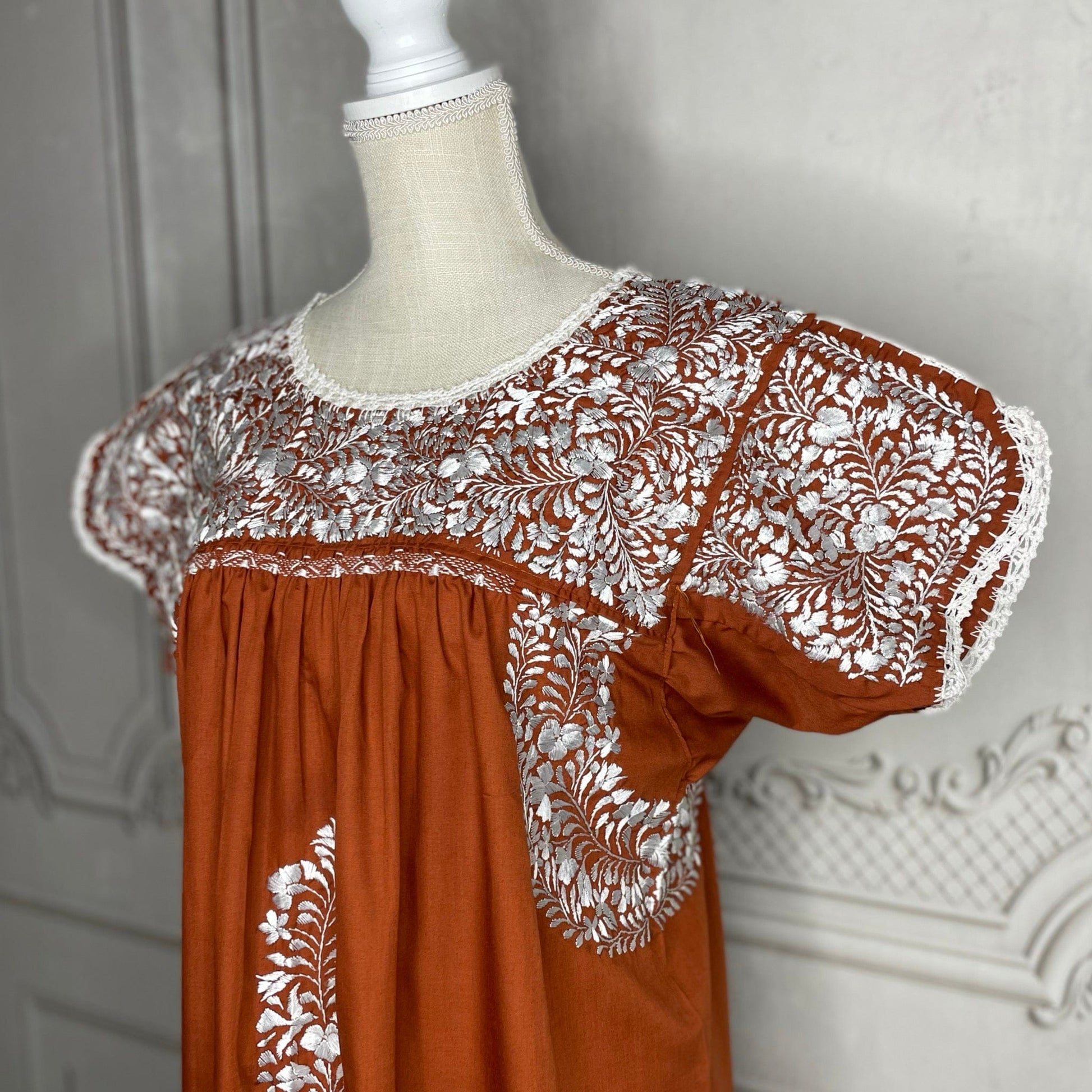 San Antonino Gala Mexican Dress - Burnt Orange Long