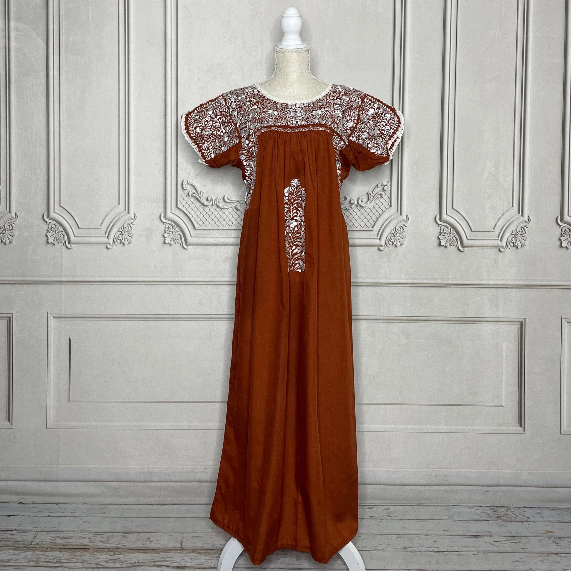 San Antonino Gala Mexican Dress - Burnt Orange Long