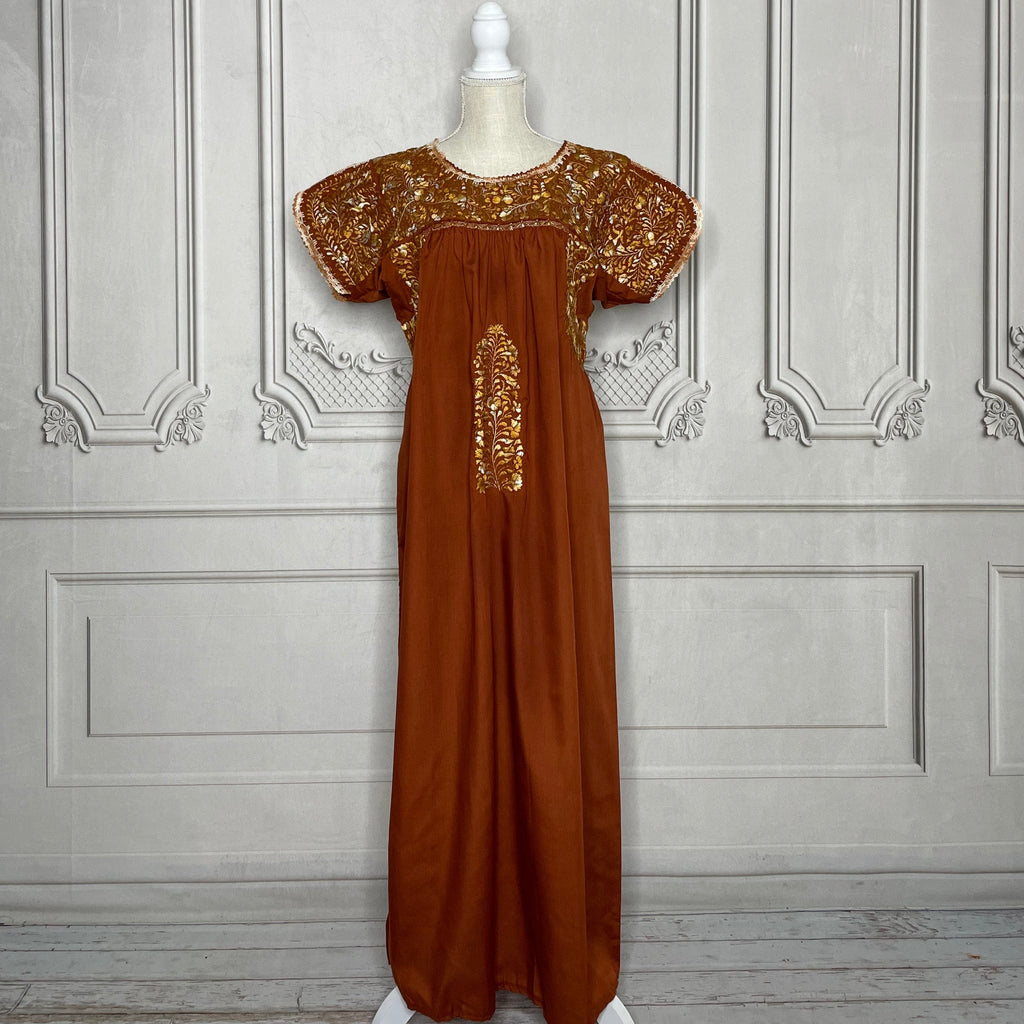 San Antonino Gala Mexican Dress - Burnt Orange Long