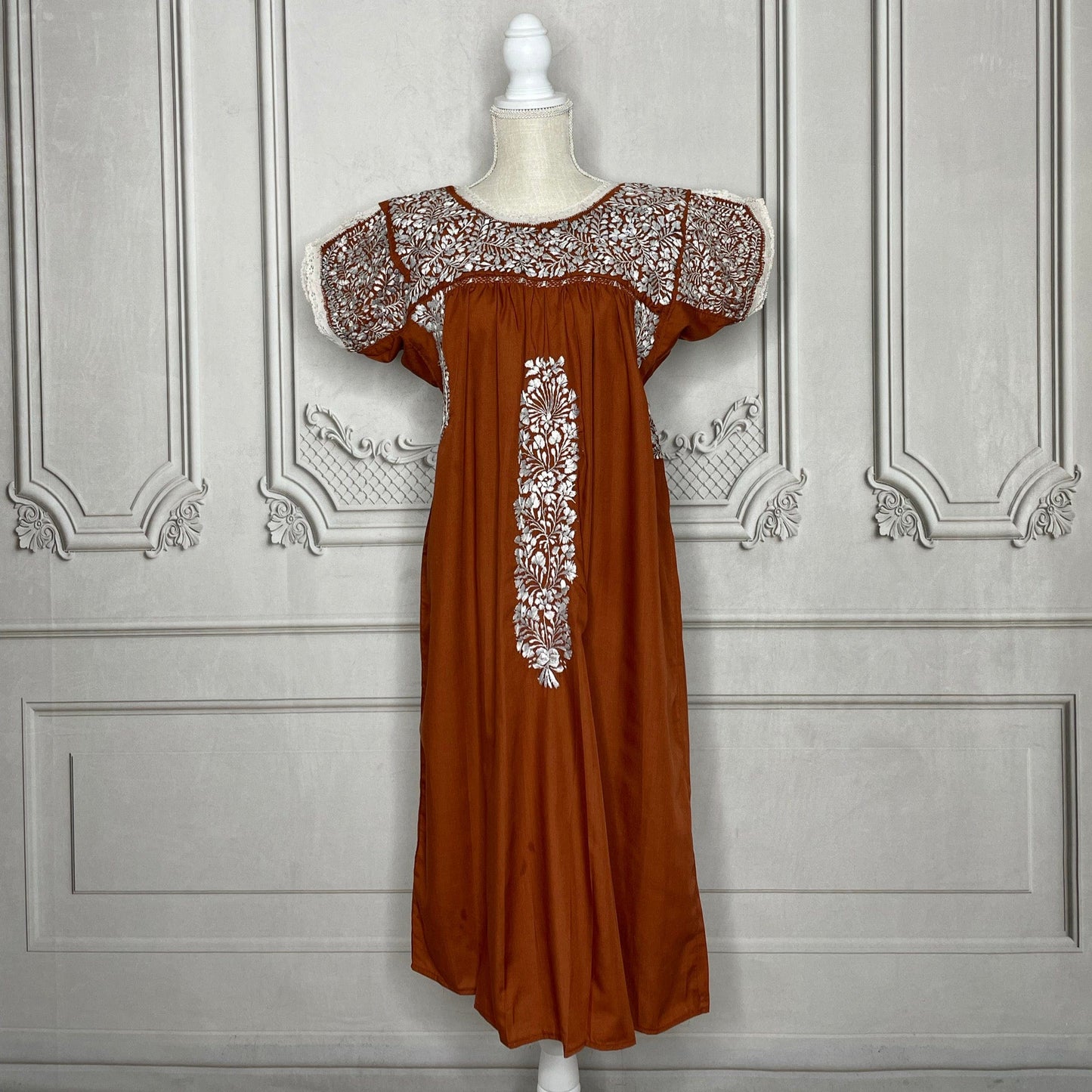 San Antonino Gala Mexican Dress - Burnt Orange Short