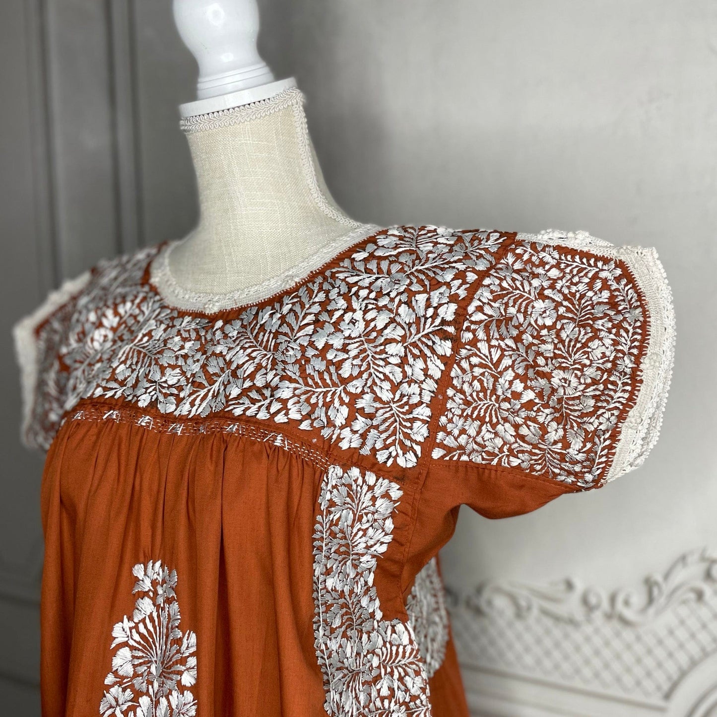 San Antonino Gala Mexican Dress - Burnt Orange Short