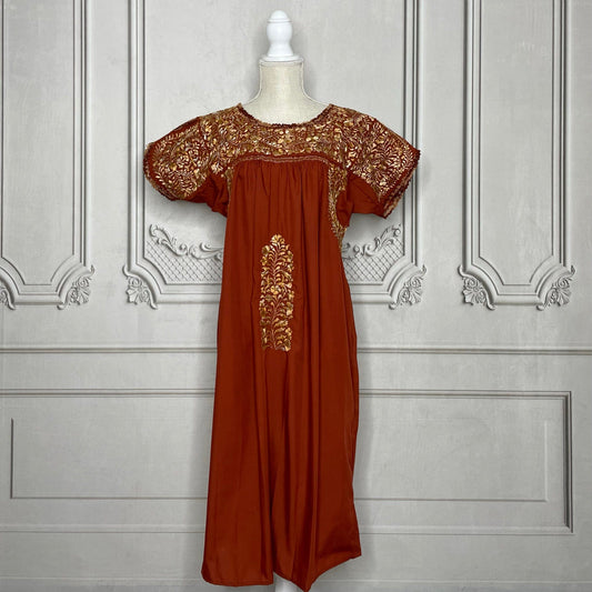 San Antonino Gala Mexican Dress - Burnt Orange Short