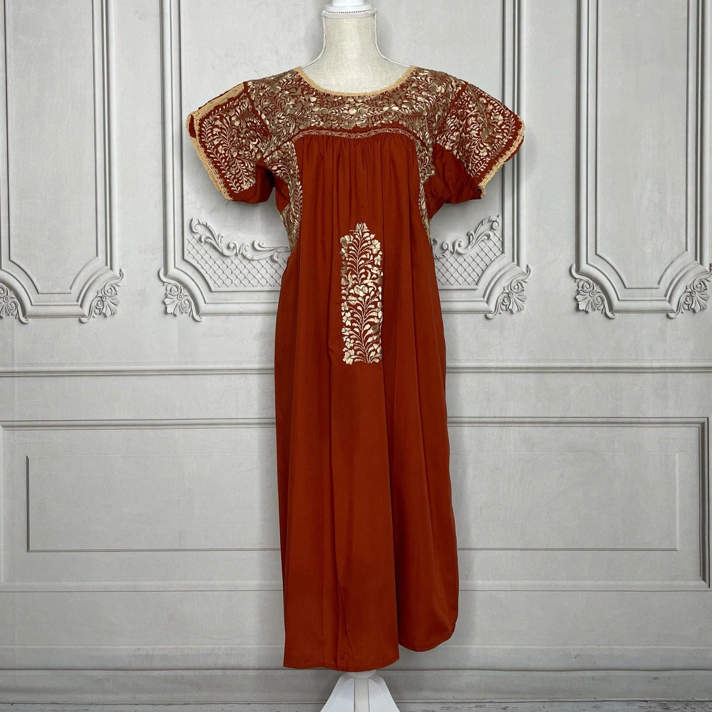 San Antonino Gala Mexican Dress - Burnt Orange Short