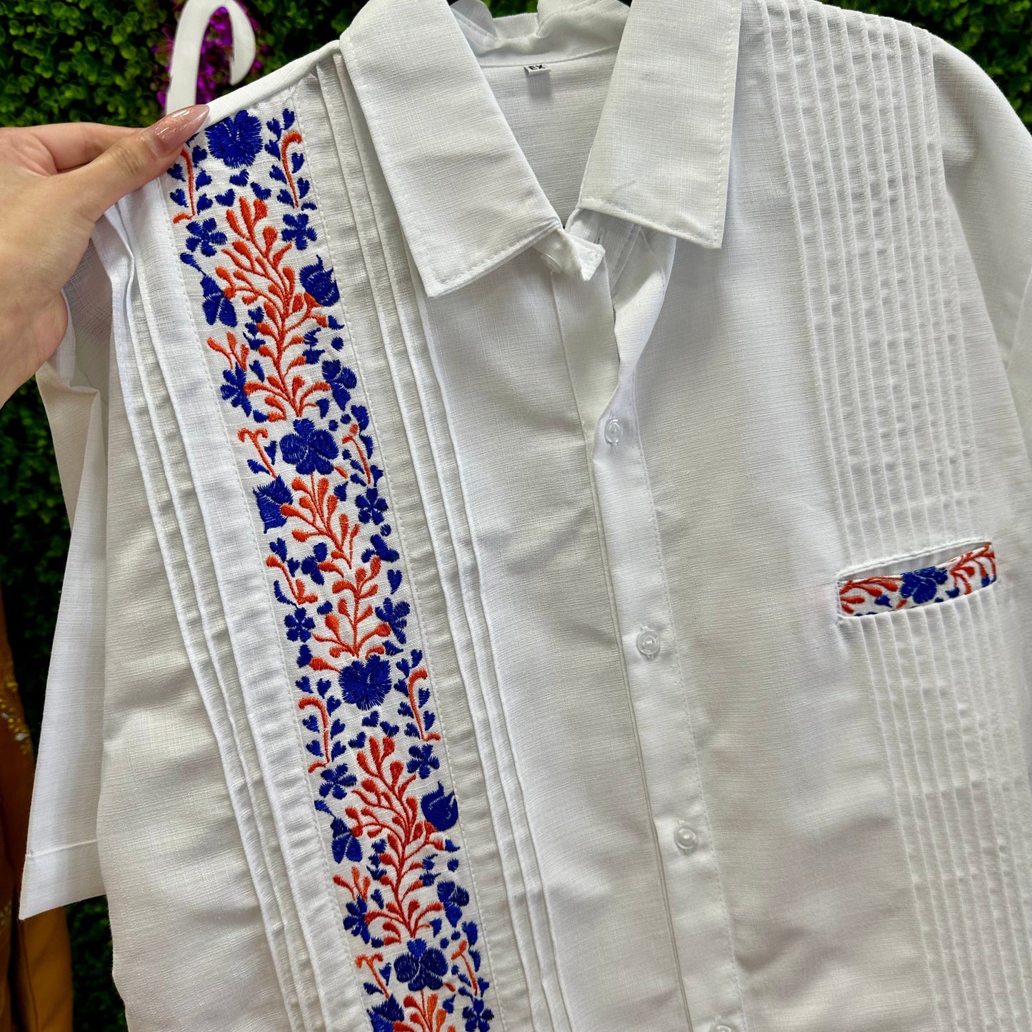 San Antonino Men's Linen Guayabera - Blue Orange San Antonino Men's Linen Guayabera - Blue Orange