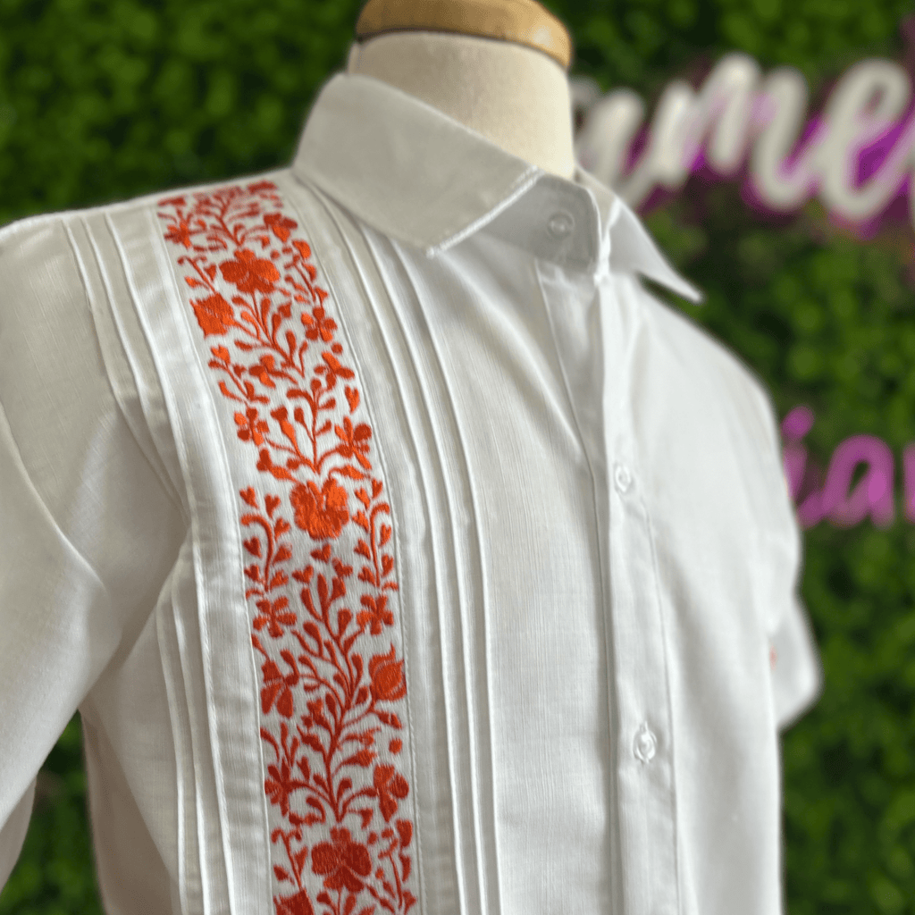 San Antonino Men's Linen Guayabera - Orange San Antonino Men's Linen Guayabera - Orange