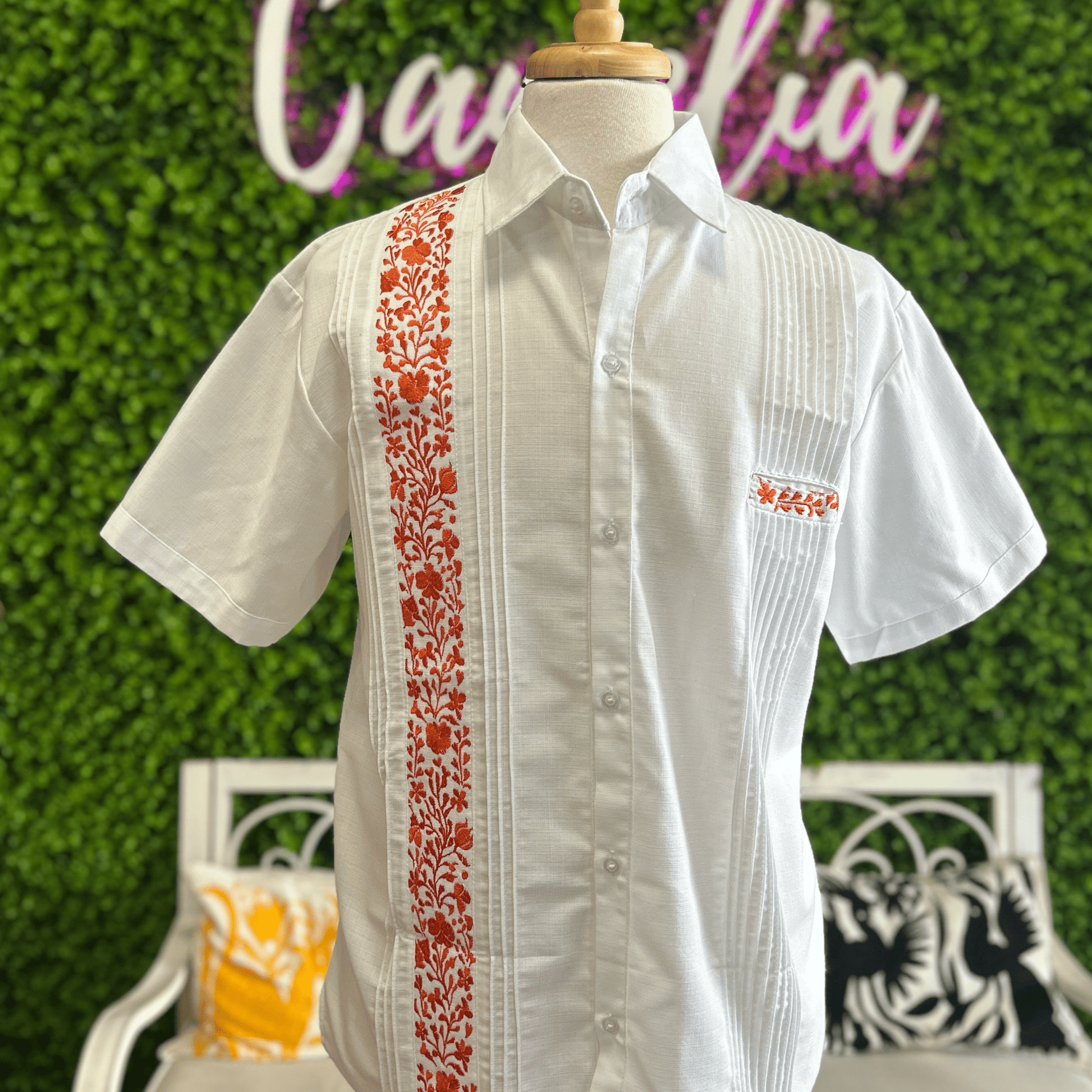 San Antonino Men's Linen Guayabera - Orange San Antonino Men's Linen Guayabera - Orange