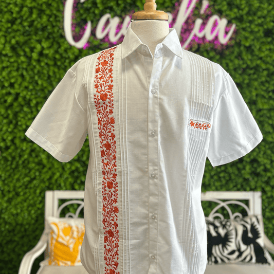 San Antonino Men's Linen Guayabera - Orange San Antonino Men's Linen Guayabera - Orange