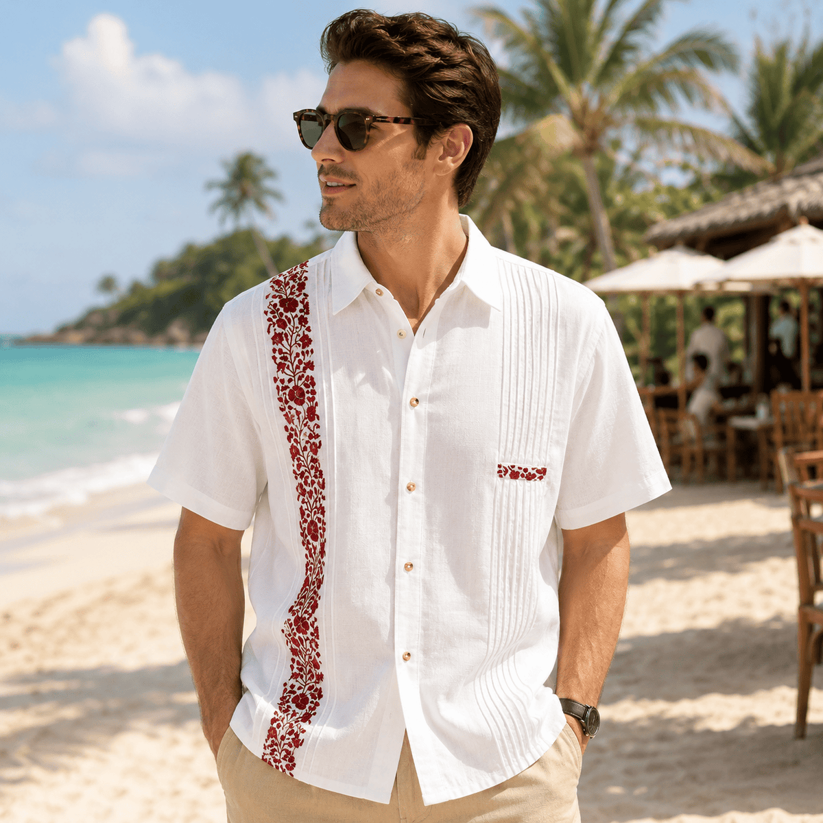 San Antonino Men's Linen Guayabera - Red San Antonino Men's Linen Guayabera - Red
