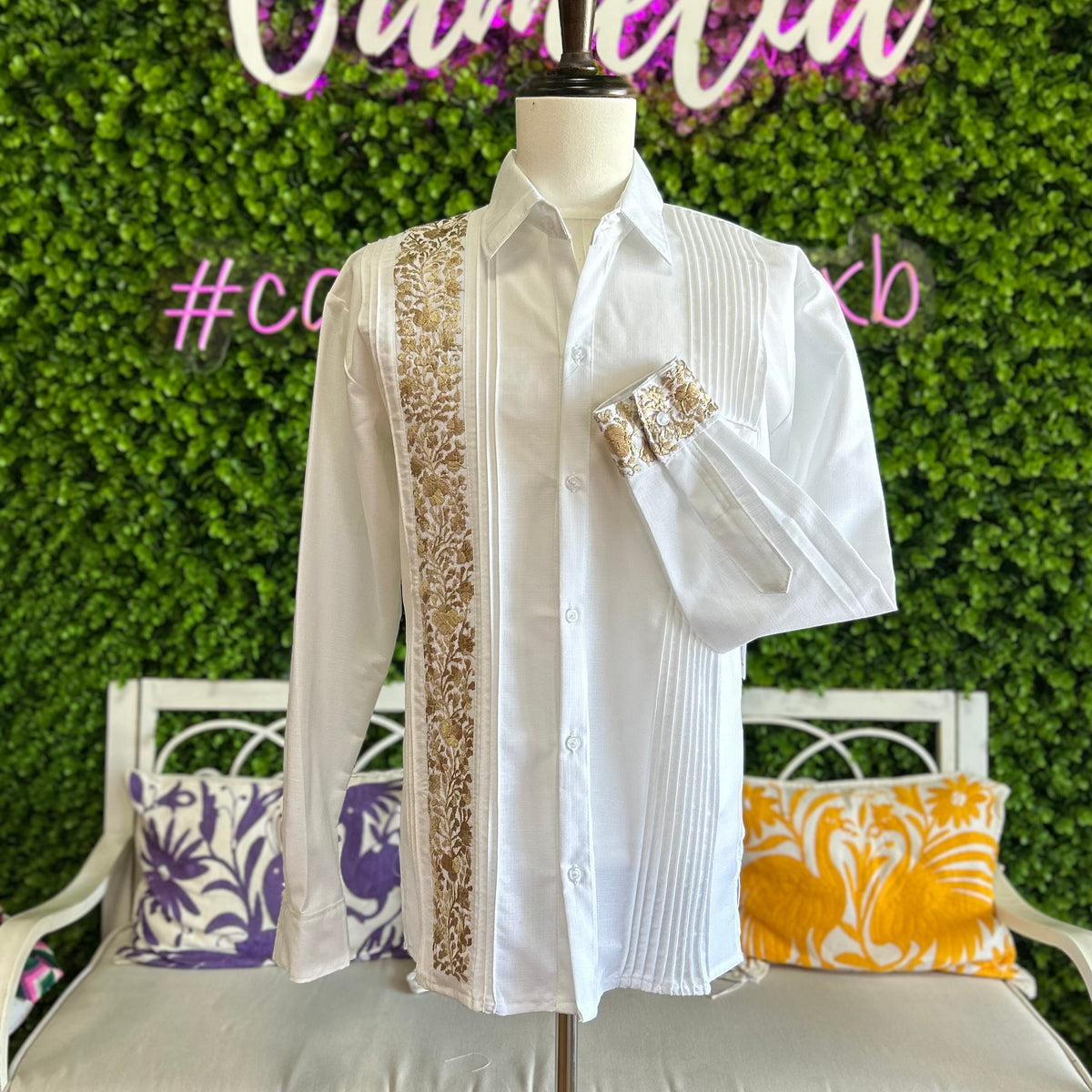 San Antonino Men's Long Sleeve Linen Guayabera - Gold San Antonino Men's Long Sleeve Linen Guayabera - Gold