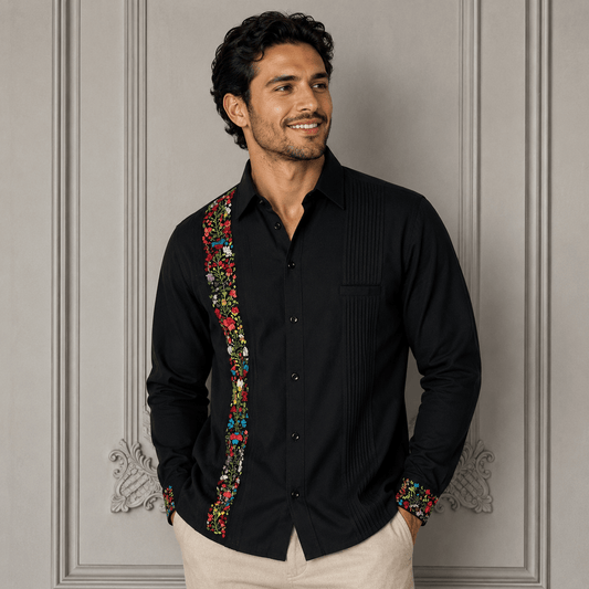 San Antonino Men's  Long Sleeve Linen Guayabera - Multi San Antonino Men's  Long Sleeve Linen Guayabera - Multi
