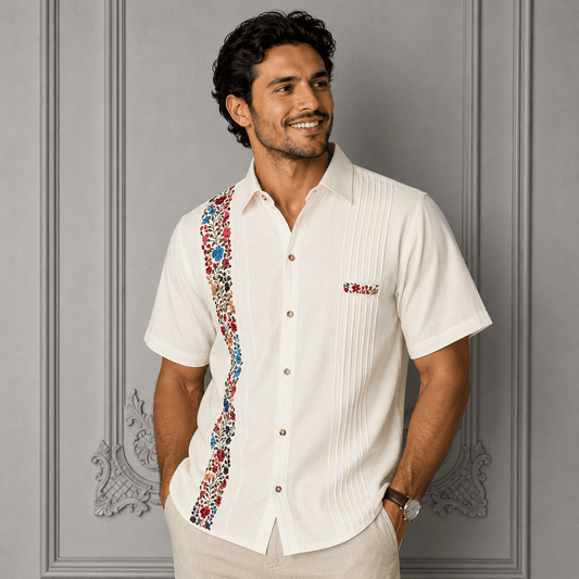 San Antonino Men's Short Sleeve Cotton Guayabera - Multi San Antonino Men's Short Sleeve Cotton Guayabera - Multi