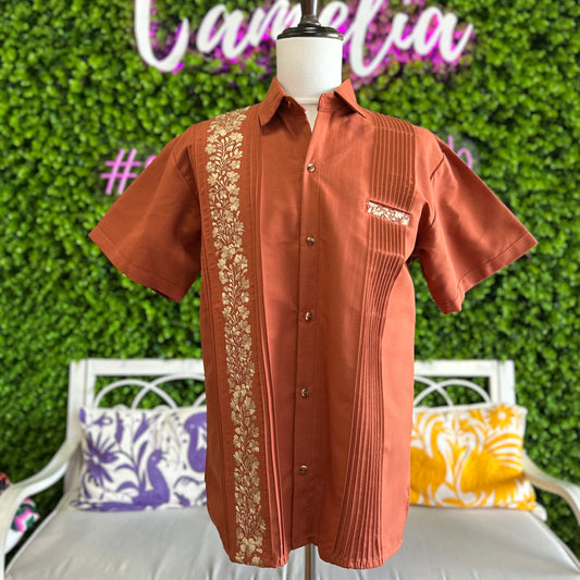 San Antonino Men's Short Sleeve Linen Guayabera - Burnt Orange San Antonino Men's Short Sleeve Linen Guayabera - Burnt Orange