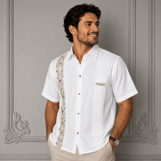 San Antonino Men's Short Sleeve Linen Guayabera - Gold San Antonino Men's Short Sleeve Linen Guayabera - Gold