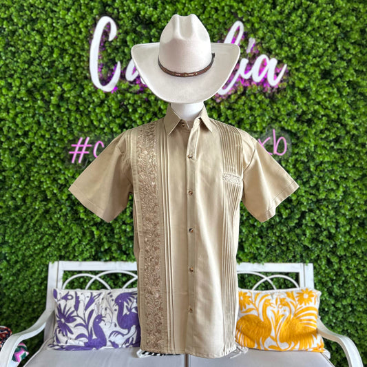 San Antonino Men's Short Sleeve Linen Guayabera - Khaki San Antonino Men's Short Sleeve Linen Guayabera - Khaki