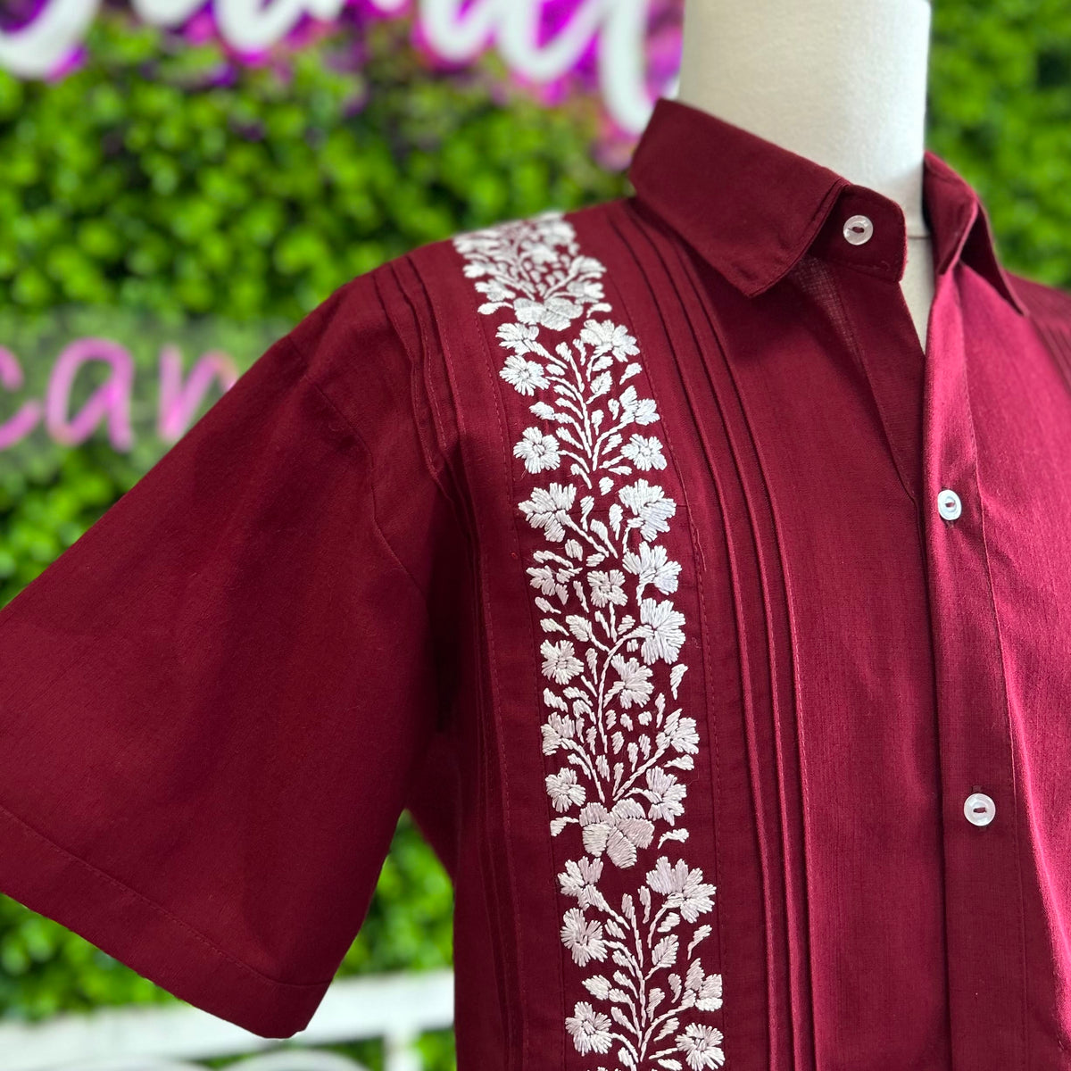 San Antonino Men's Short Sleeve Linen Guayabera - Maroon San Antonino Men's Short Sleeve Linen Guayabera - Maroon