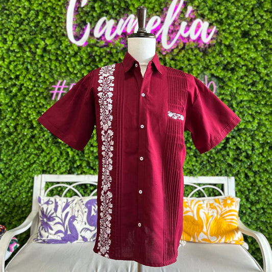 San Antonino Men's Short Sleeve Linen Guayabera - Maroon San Antonino Men's Short Sleeve Linen Guayabera - Maroon