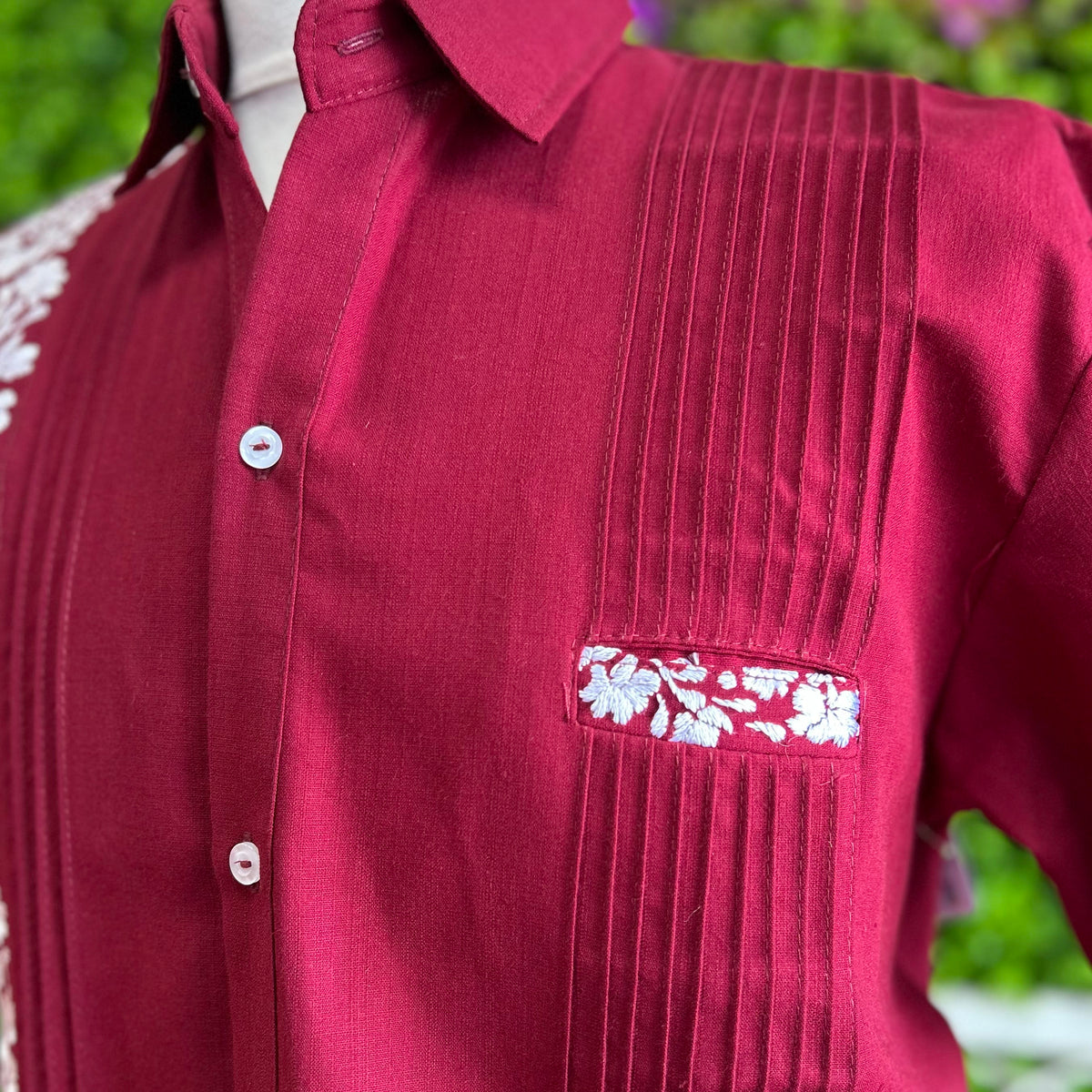 San Antonino Men's Short Sleeve Linen Guayabera - Maroon San Antonino Men's Short Sleeve Linen Guayabera - Maroon