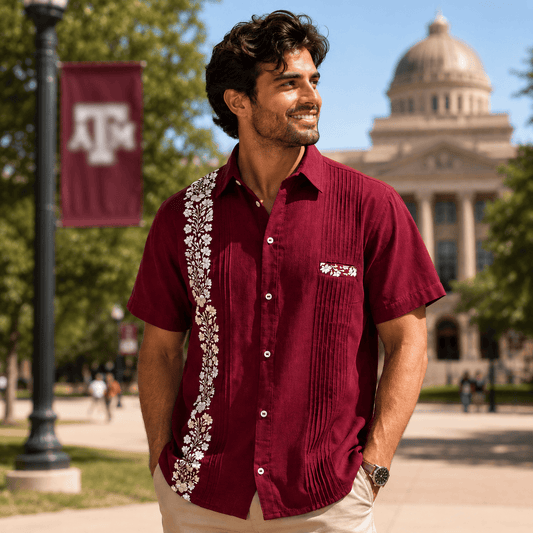 San Antonino Men's Short Sleeve Linen Guayabera - Maroon San Antonino Men's Short Sleeve Linen Guayabera - Maroon