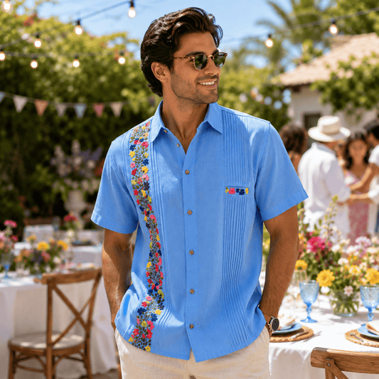 San Antonino Men's Short Sleeve Linen Guayabera - Plumbago San Antonino Men's Short Sleeve Linen Guayabera - Plumbago