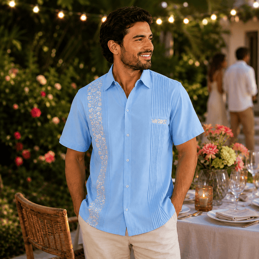 San Antonino Men's Short Sleeve Linen Guayabera - Sky Blue San Antonino Men's Short Sleeve Linen Guayabera - Sky Blue