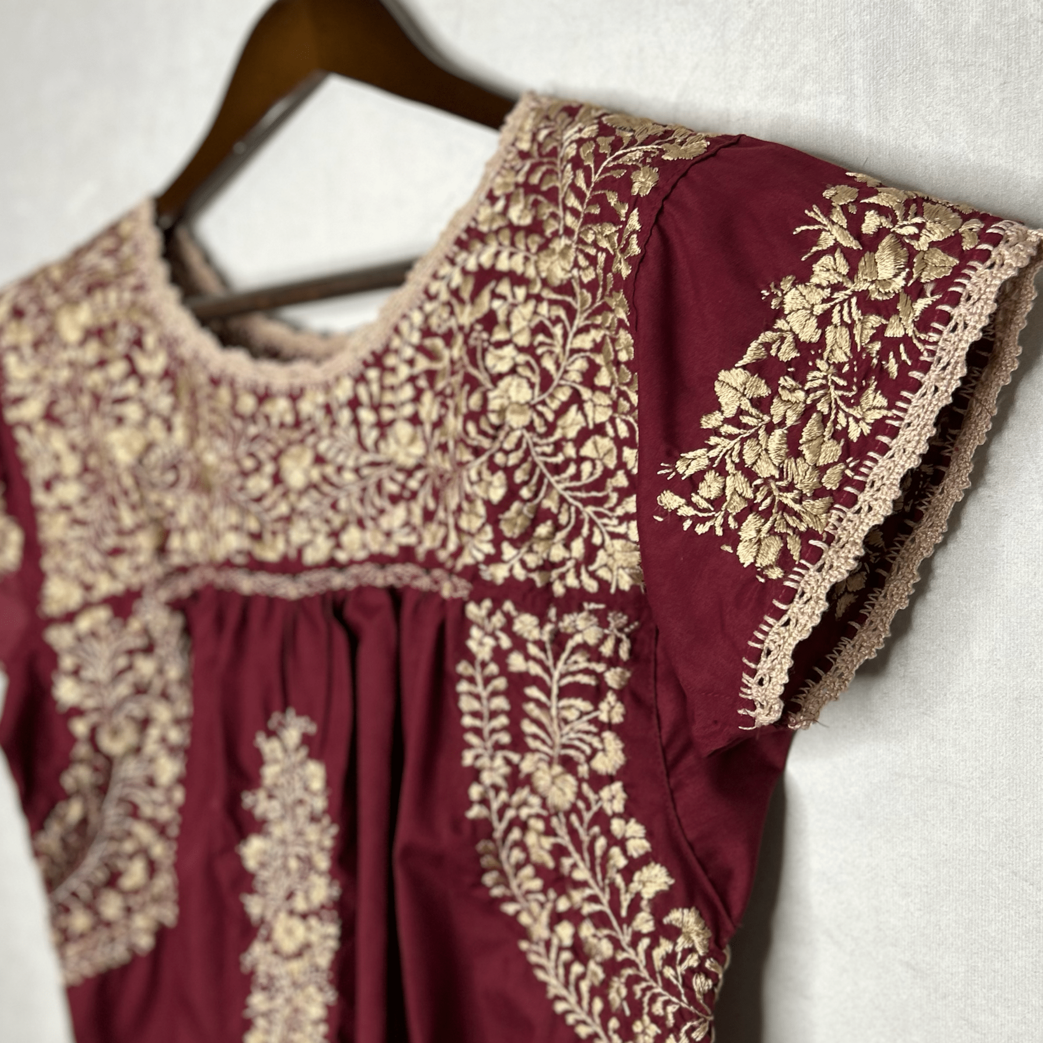 San Antonino Mexican Blouse - Short Sleeve Maroon