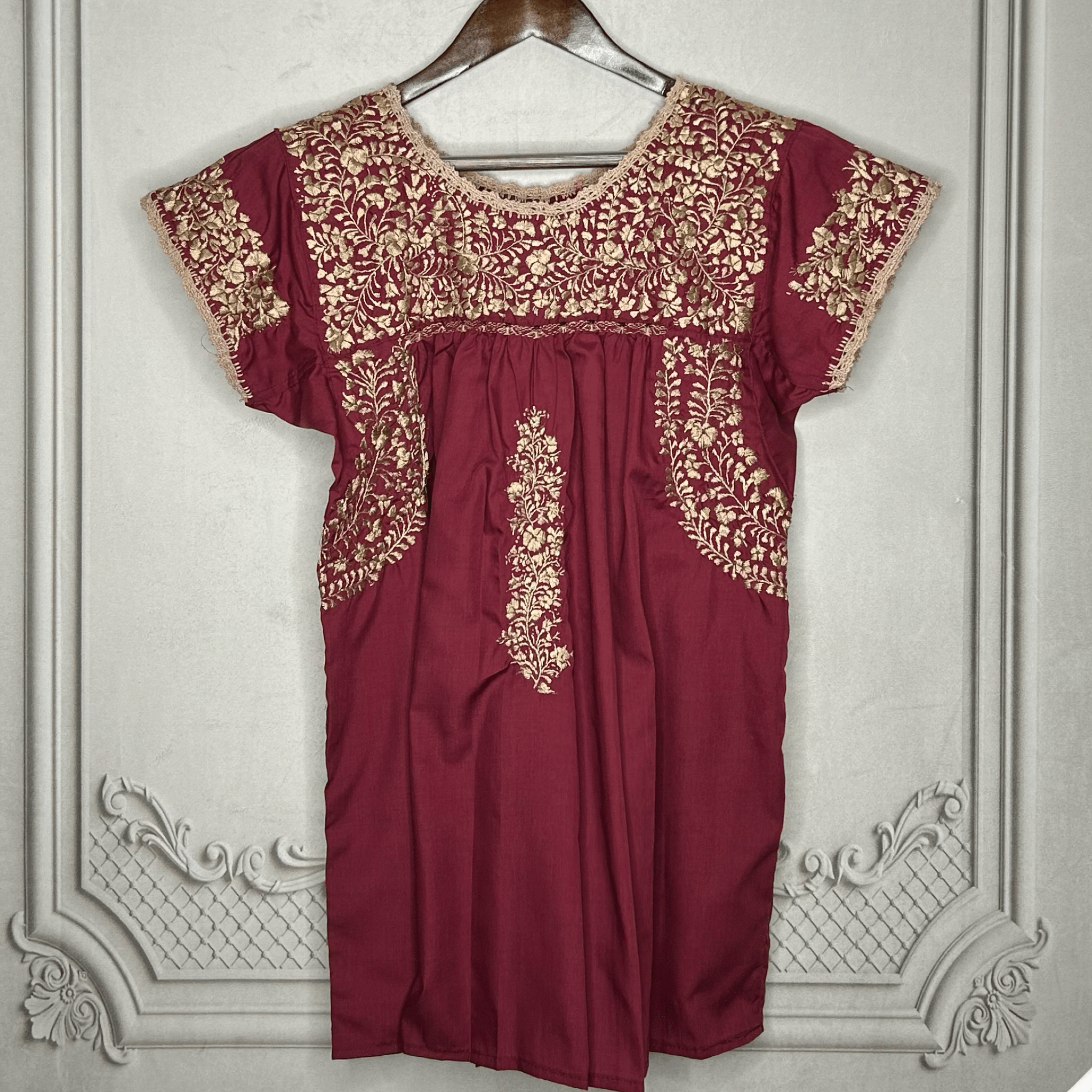 San Antonino Mexican Blouse - Short Sleeve Maroon