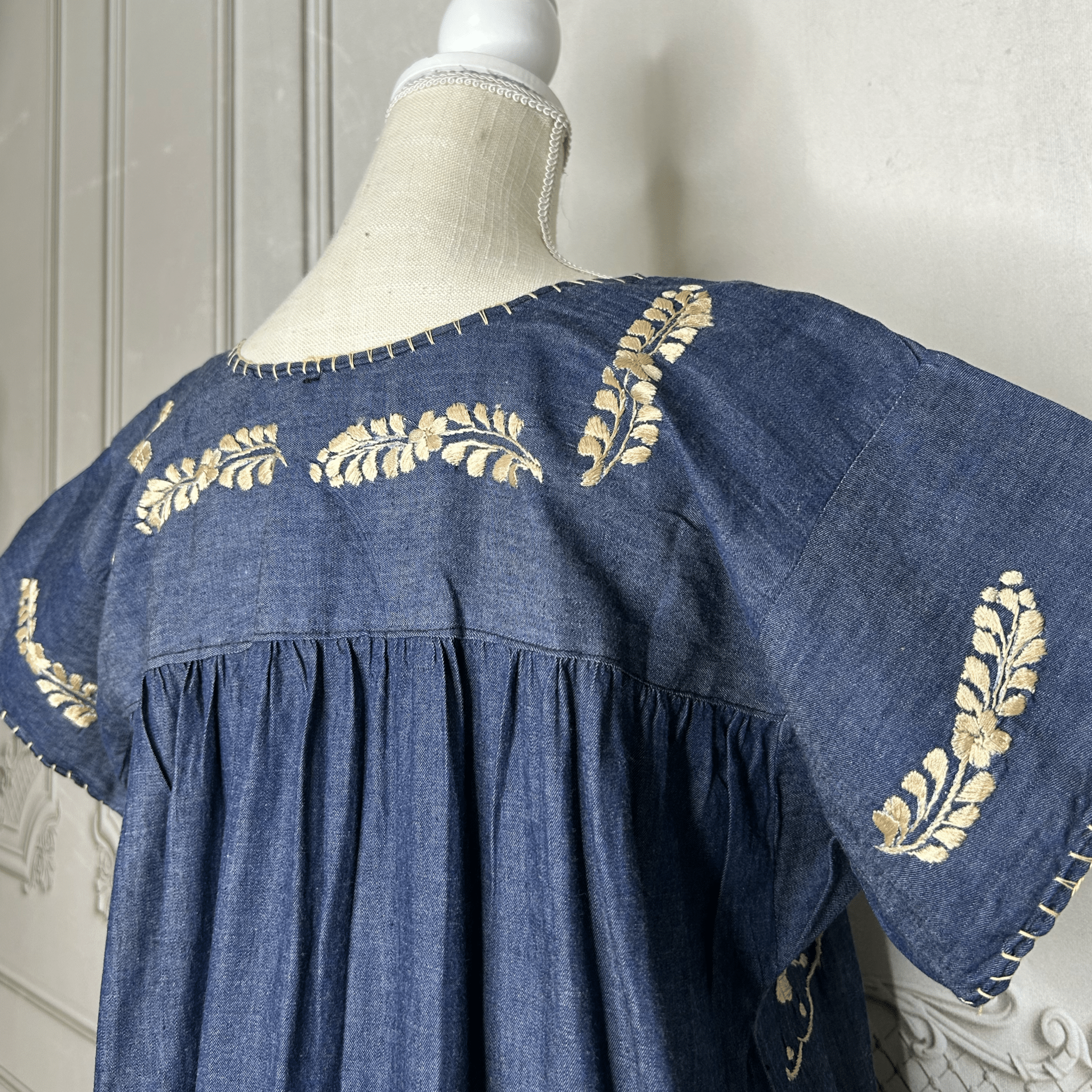 San Antonino Mexican Denim Blouse - Sandrita Gold San Antonino Mexican Denim Blouse - Sandrita Gold