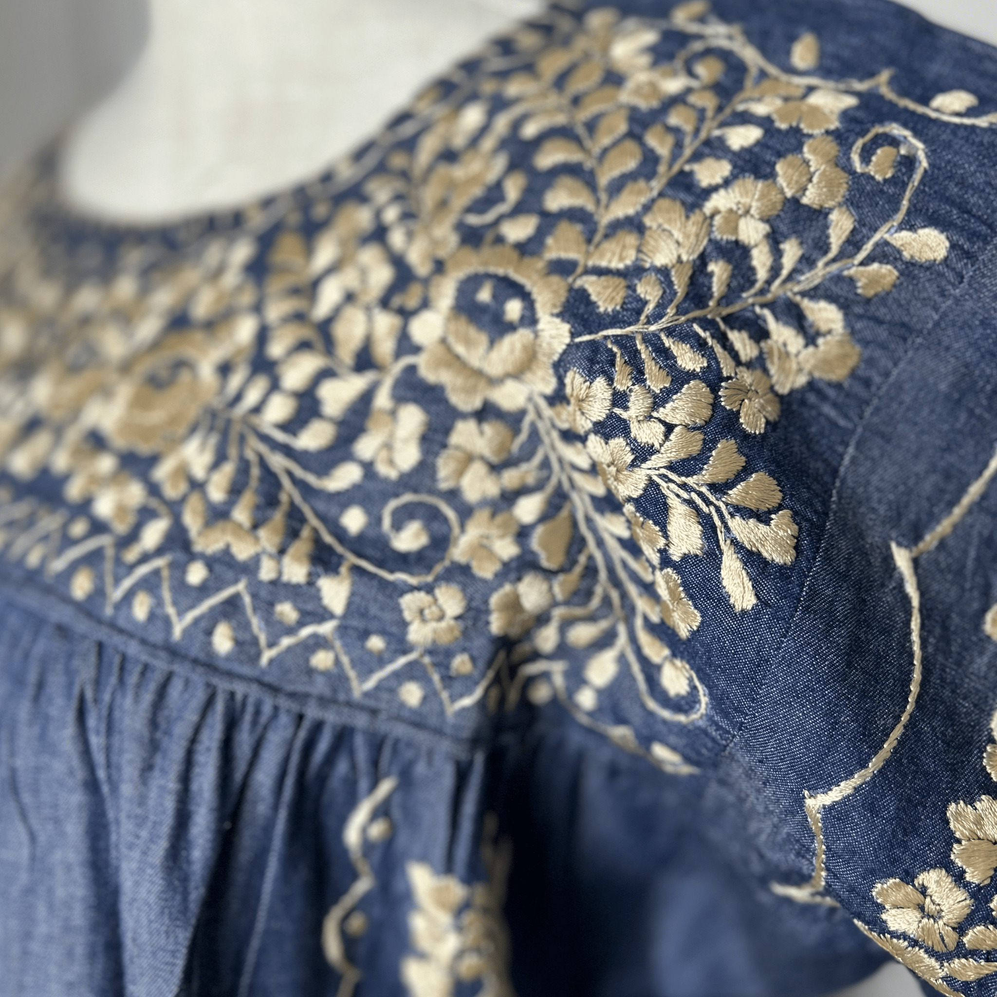 San Antonino Mexican Denim Blouse - Sandrita Gold San Antonino Mexican Denim Blouse - Sandrita Gold