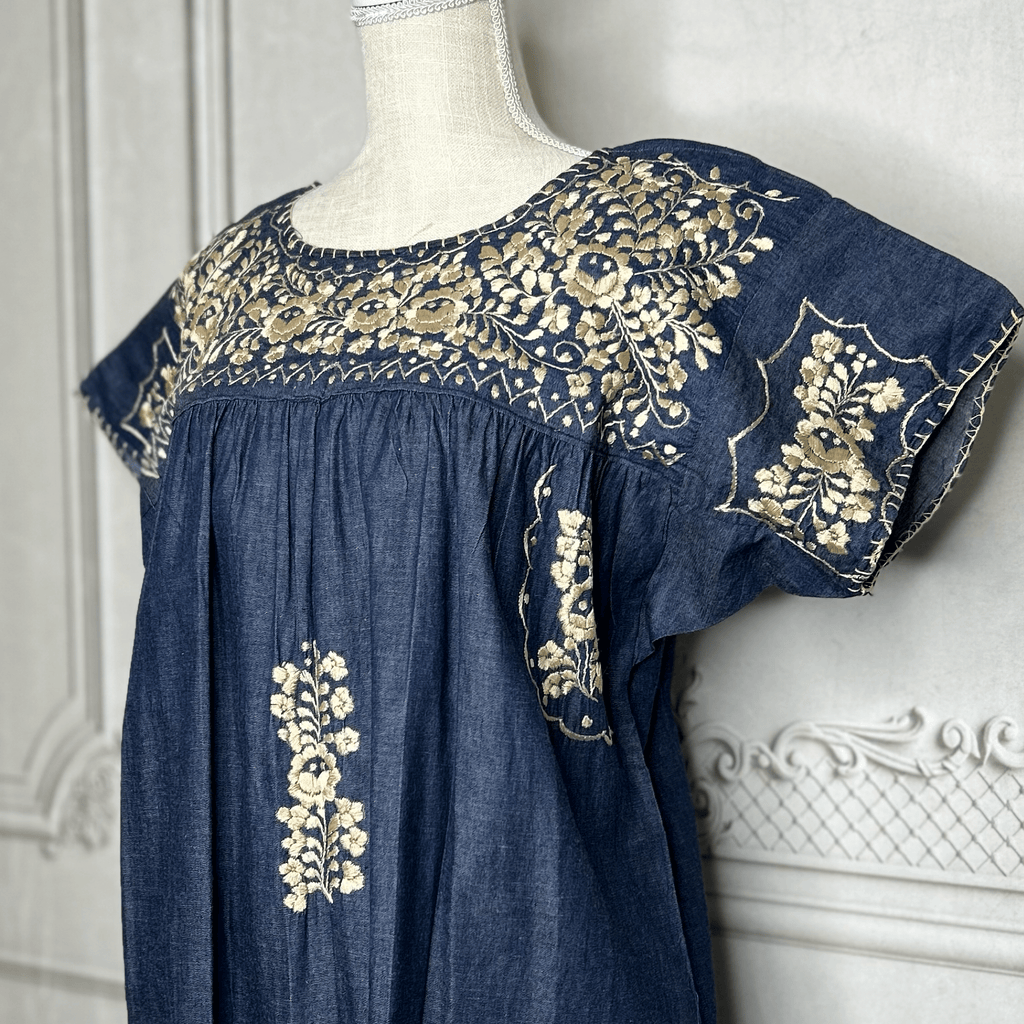 San Antonino Mexican Denim Blouse - Sandrita Gold San Antonino Mexican Denim Blouse - Sandrita Gold