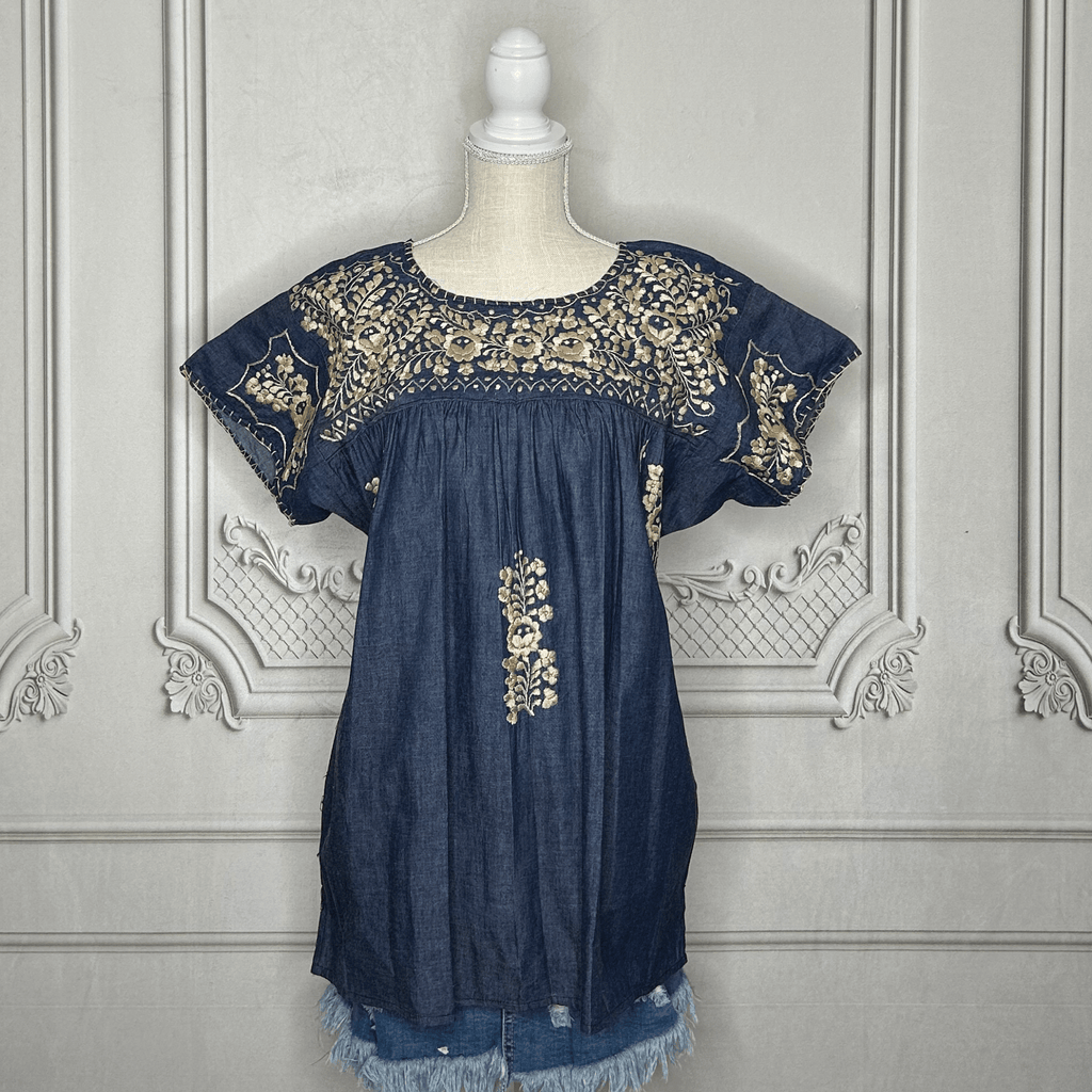 San Antonino Mexican Denim Blouse - Sandrita Gold San Antonino Mexican Denim Blouse - Sandrita Gold
