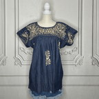 San Antonino Mexican Denim Blouse - Sandrita Gold San Antonino Mexican Denim Blouse - Sandrita Gold