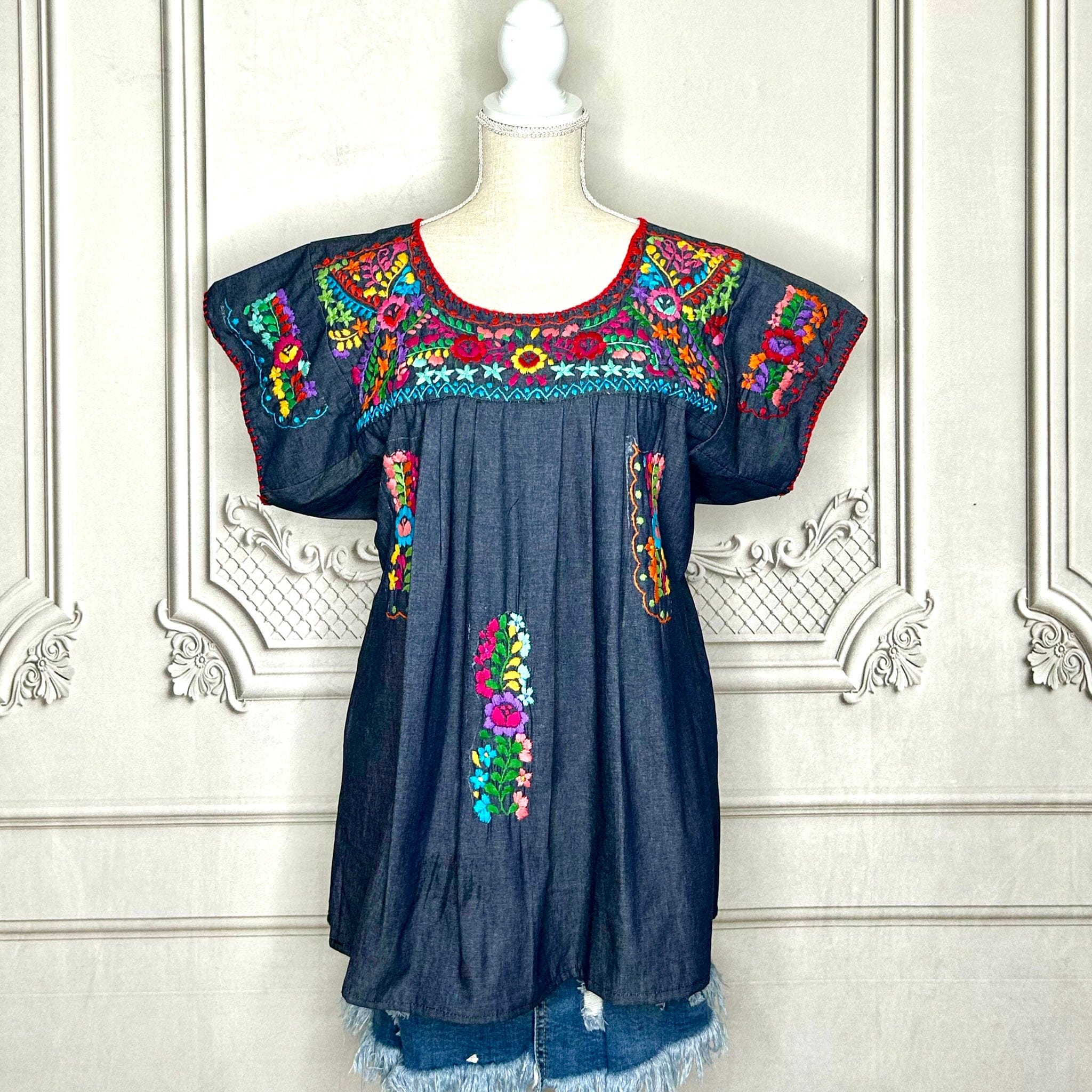 San Antonino Mexican Denim Blouse - Sandrita Multi San Antonino Mexican Denim Blouse - Sandrita Multi