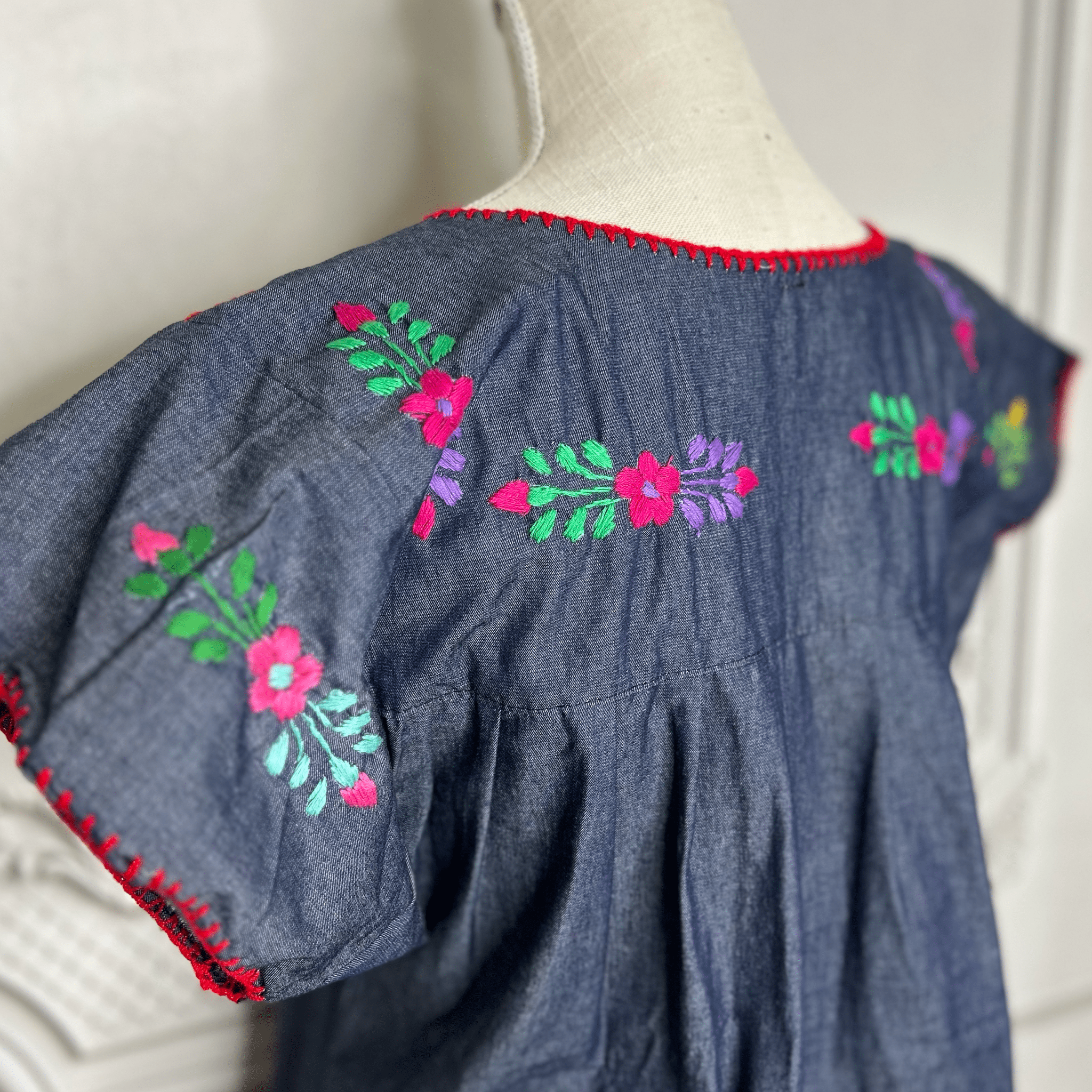 San Antonino Mexican Denim Blouse - Sandrita Multi San Antonino Mexican Denim Blouse - Sandrita Multi