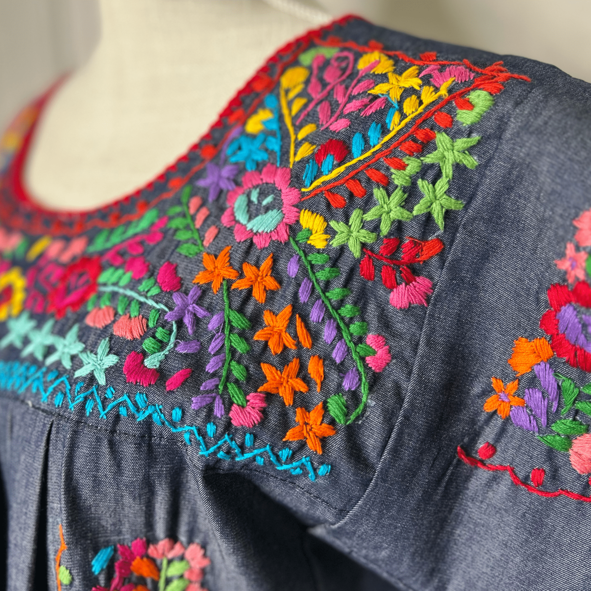 San Antonino Mexican Denim Blouse - Sandrita Multi San Antonino Mexican Denim Blouse - Sandrita Multi