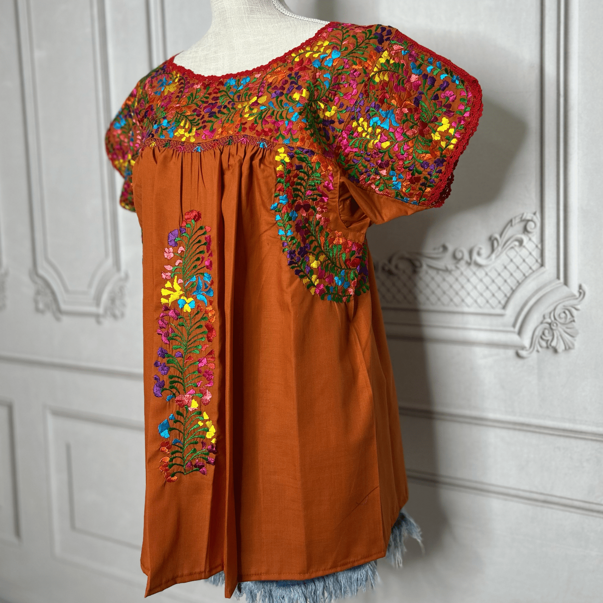 San Antonino Short Sleeve Gala Blouse - Burnt Orange San Antonino Short Sleeve Gala Blouse - Burnt Orange