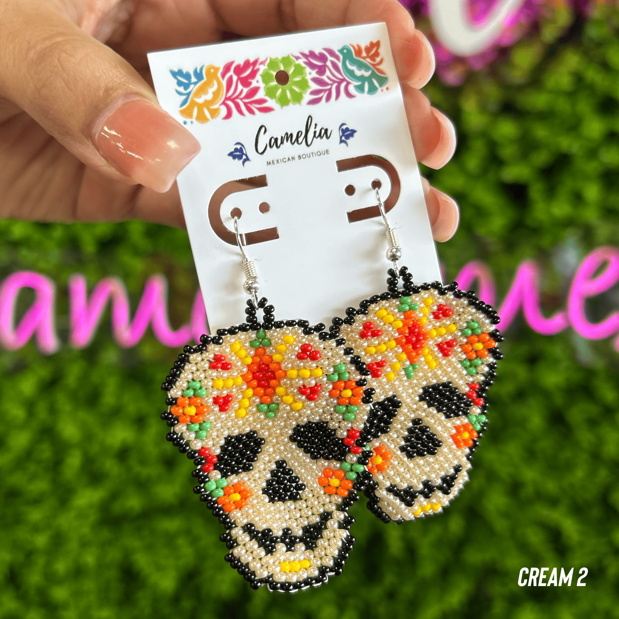 Sugar Skull Beaded Earrings - Large Sugar Skull Beaded Earrings - Large