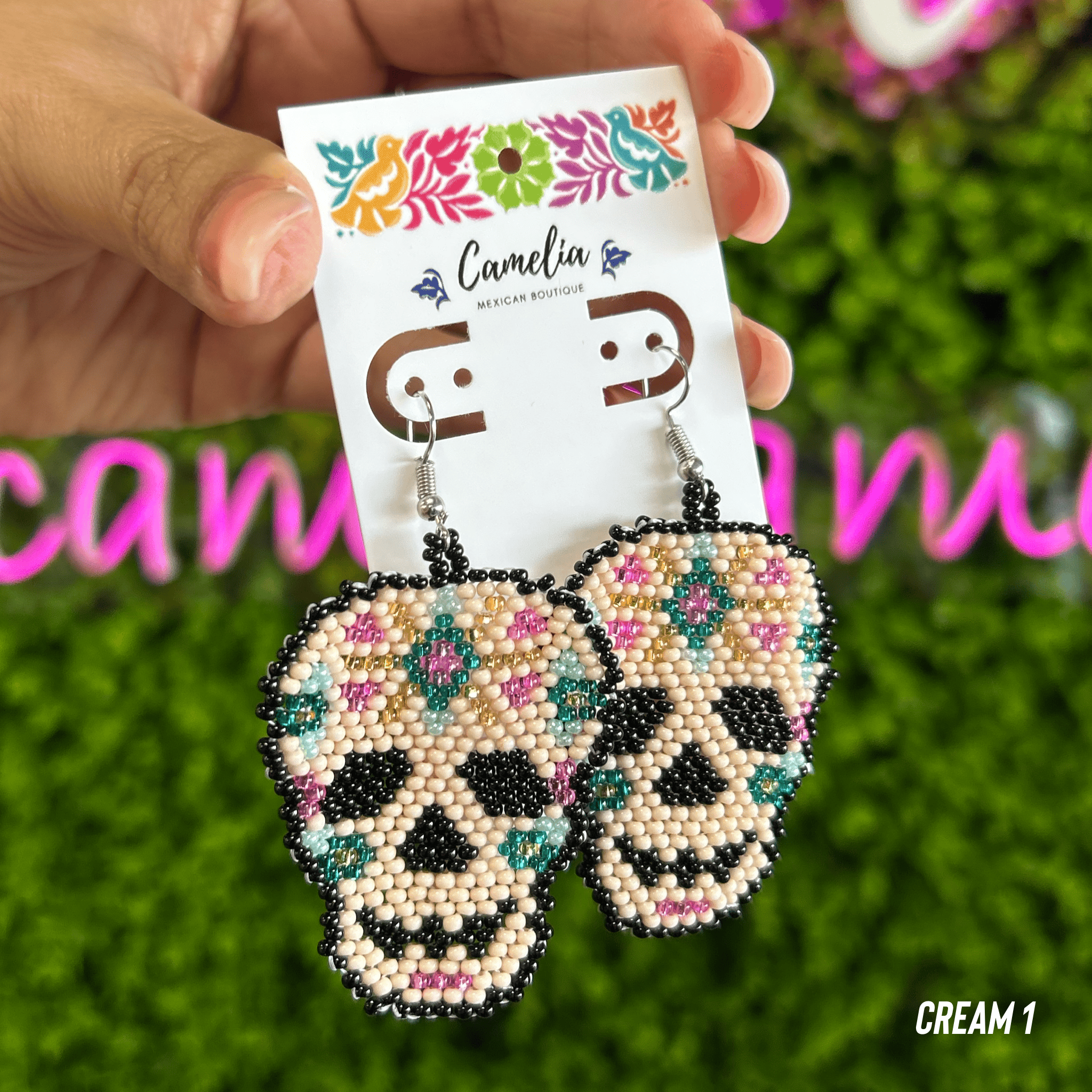 Sugar Skull Beaded Earrings - Large Sugar Skull Beaded Earrings - Large