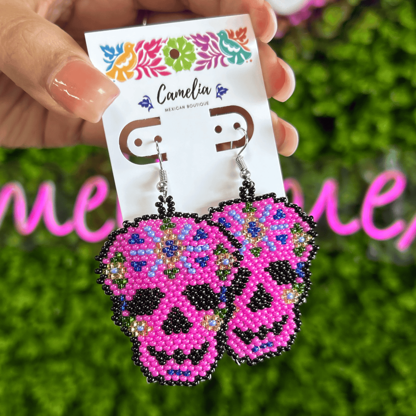 Sugar Skull Beaded Earrings - Large Sugar Skull Beaded Earrings - Large
